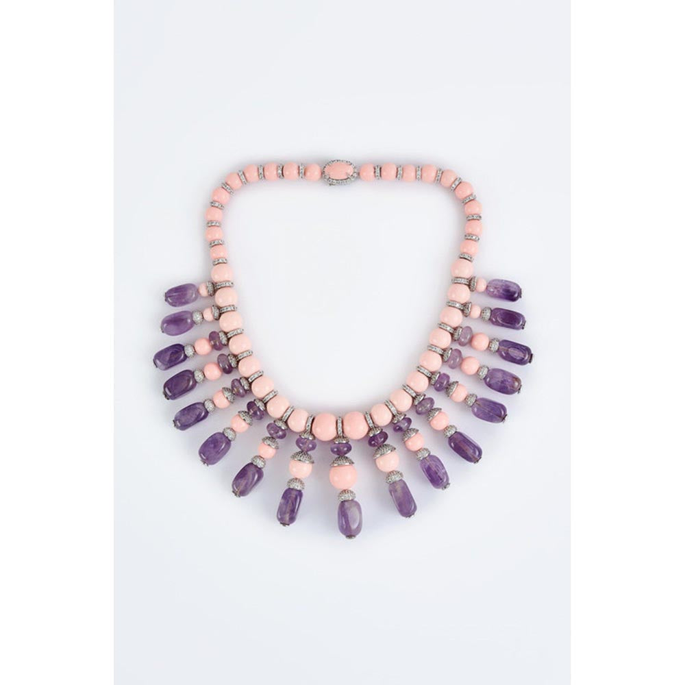 VIVINIA By Vidhi Mehra Florence Pink And Purple Womens Beaded Short Necklace Set