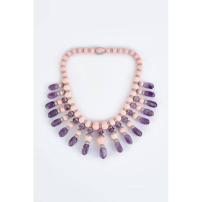 VIVINIA By Vidhi Mehra Florence Pink And Purple Womens Beaded Short Necklace Set