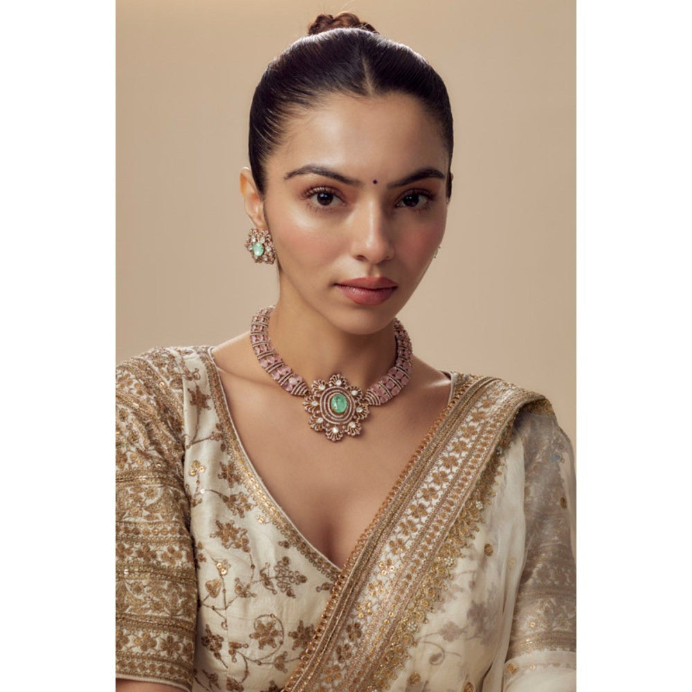VIVINIA By Vidhi Mehra Florence Gold Plated Green Womens Kundan Polki Short Necklace Sets