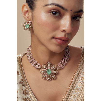 VIVINIA By Vidhi Mehra Florence Gold Plated Green Womens Kundan Polki Short Necklace Sets