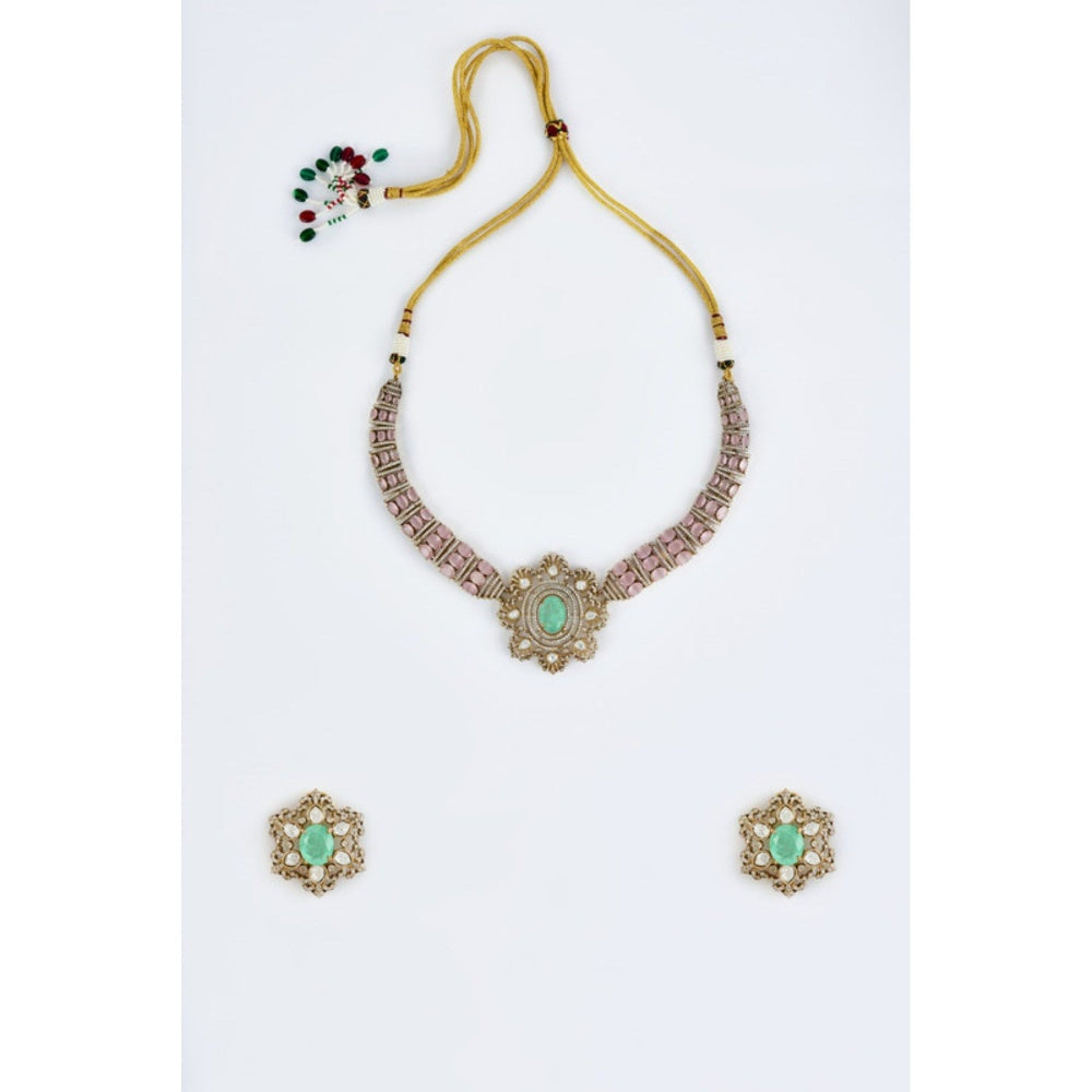 VIVINIA By Vidhi Mehra Florence Gold Plated Green Womens Kundan Polki Short Necklace Sets