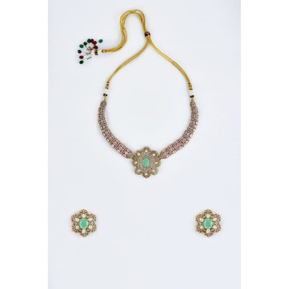 VIVINIA By Vidhi Mehra Florence Gold Plated Green Womens Kundan Polki Short Necklace Sets