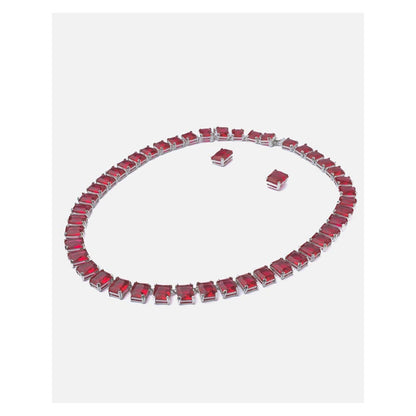 VIVINIA By Vidhi Mehra Silver Plated Red Womens Short Necklace Set With Earrings