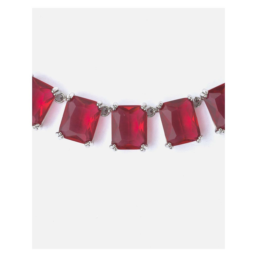 VIVINIA By Vidhi Mehra Silver Plated Red Womens Short Necklace Set With Earrings