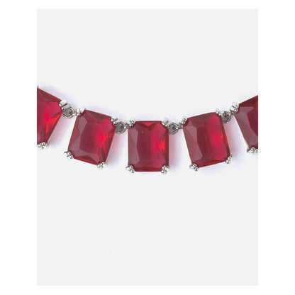VIVINIA By Vidhi Mehra Silver Plated Red Womens Short Necklace Set With Earrings