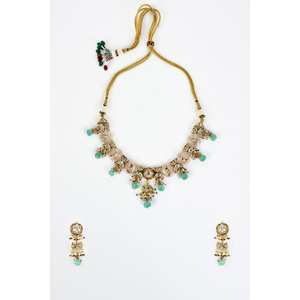 VIVINIA By Vidhi Mehra Saadgi Gold Plated Green Kundan Polki Womens Short Necklace Sets