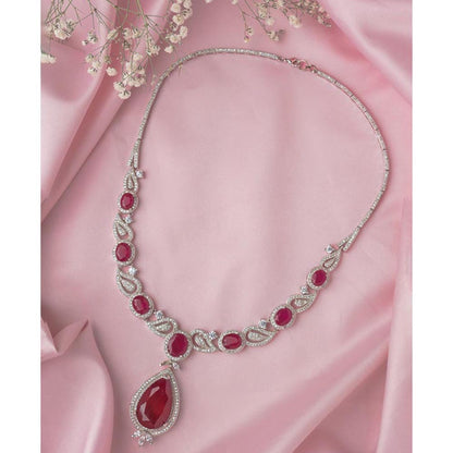 VIVINIA By Vidhi Mehra Silver Plated Red Womens Short Necklace Set