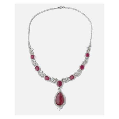 VIVINIA By Vidhi Mehra Silver Plated Red Womens Short Necklace Set