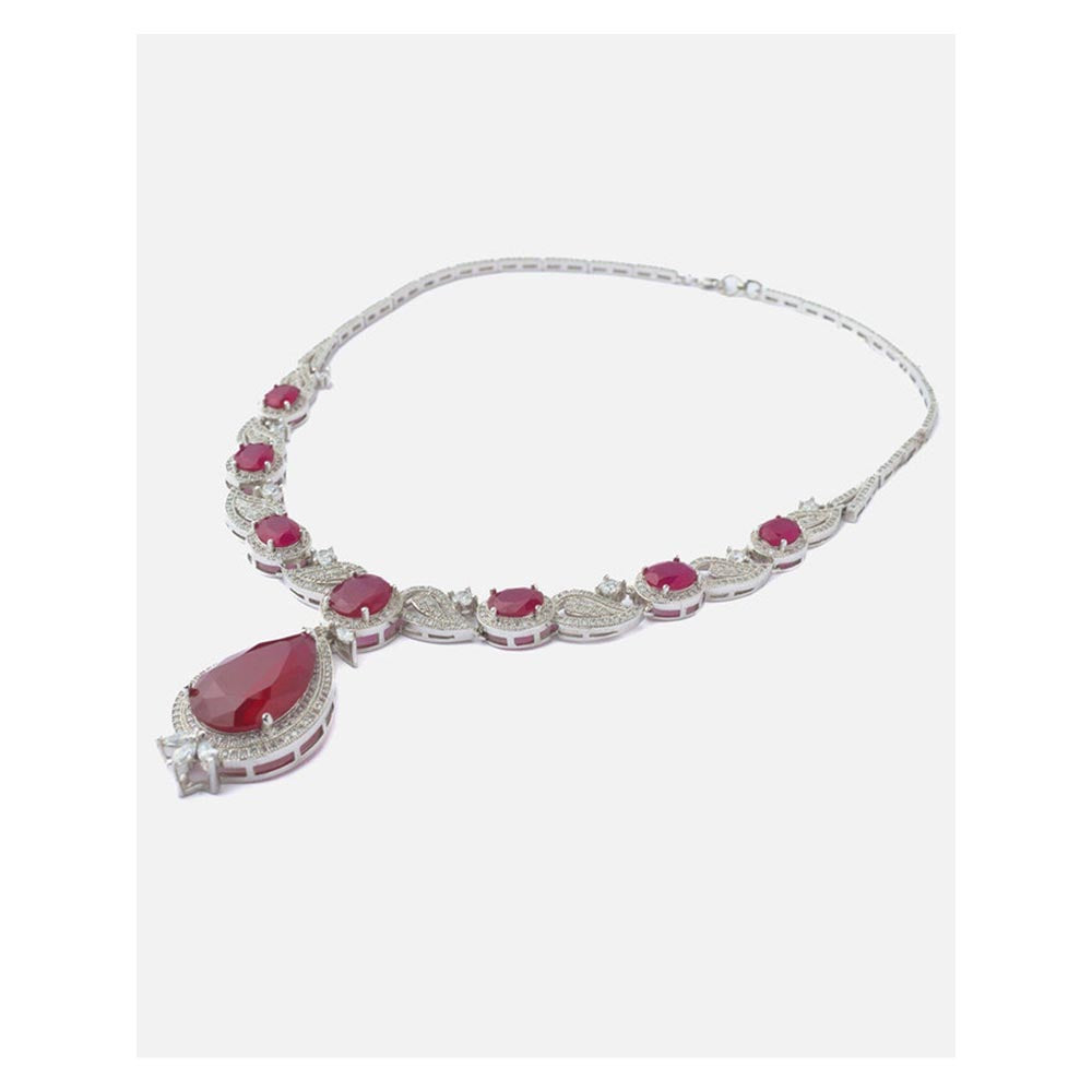 VIVINIA By Vidhi Mehra Silver Plated Red Womens Short Necklace Set