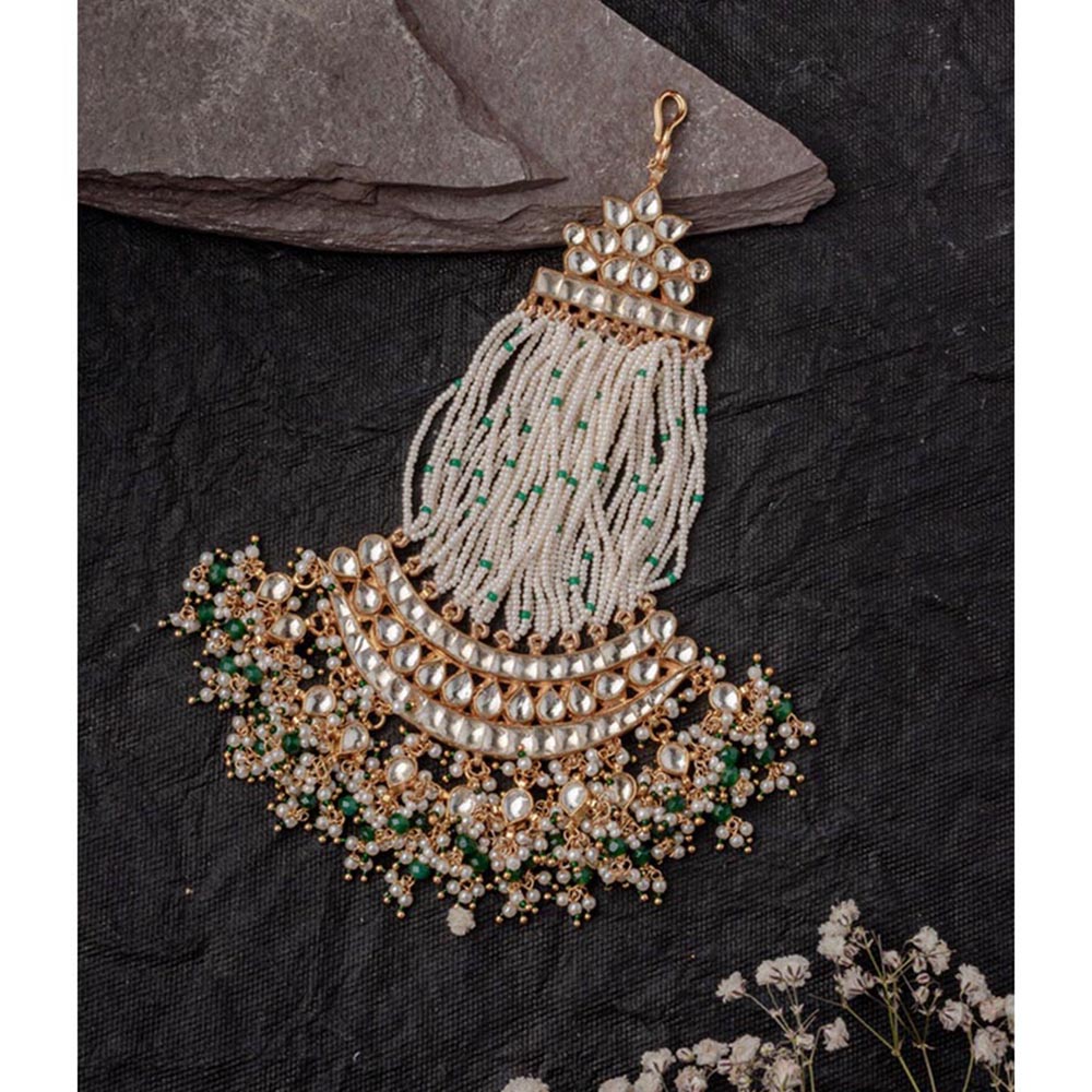 VIVINIA By Vidhi Mehra Gold Plated Green Womens Kundan Polki Paasa