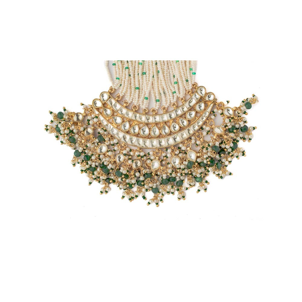 VIVINIA By Vidhi Mehra Gold Plated Green Womens Kundan Polki Paasa