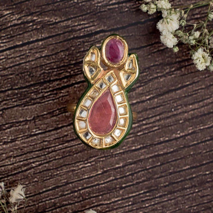 VIVINIA By Vidhi Mehra Saadgi Gold Plated Multicolored Womens Kundan Polki Ring