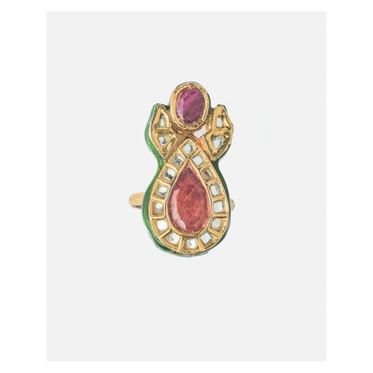 VIVINIA By Vidhi Mehra Saadgi Gold Plated Multicolored Womens Kundan Polki Ring
