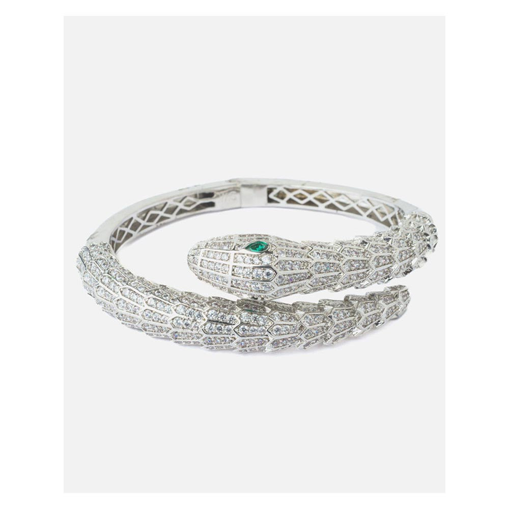 VIVINIA By Vidhi Mehra Silver Plated Green Zircon Womens Kada