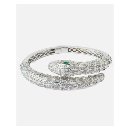 VIVINIA By Vidhi Mehra Silver Plated Green Zircon Womens Kada