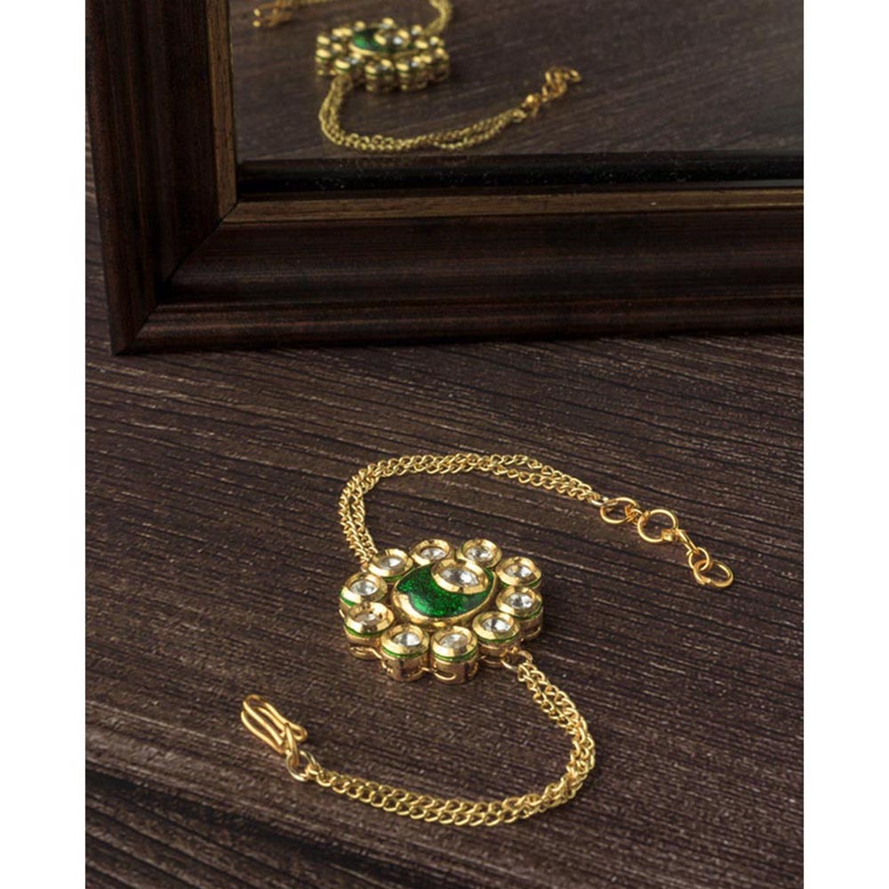 VIVINIA By Vidhi Mehra Gold Plated Green Kundan Polki Womens Bracelet