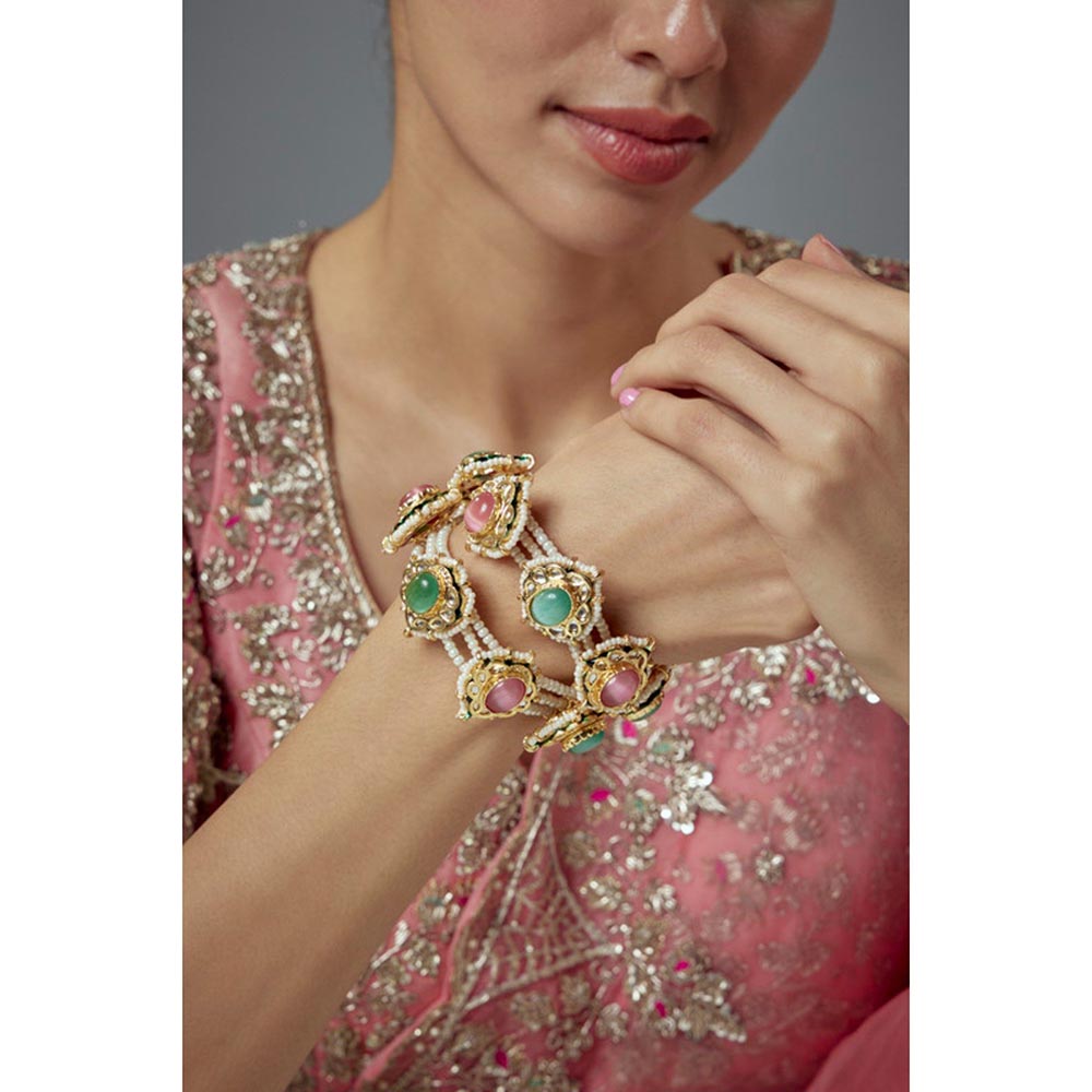 VIVINIA By Vidhi Mehra Saadgi Gold Plated Multicolored Kundan Polki Womens Bracelets