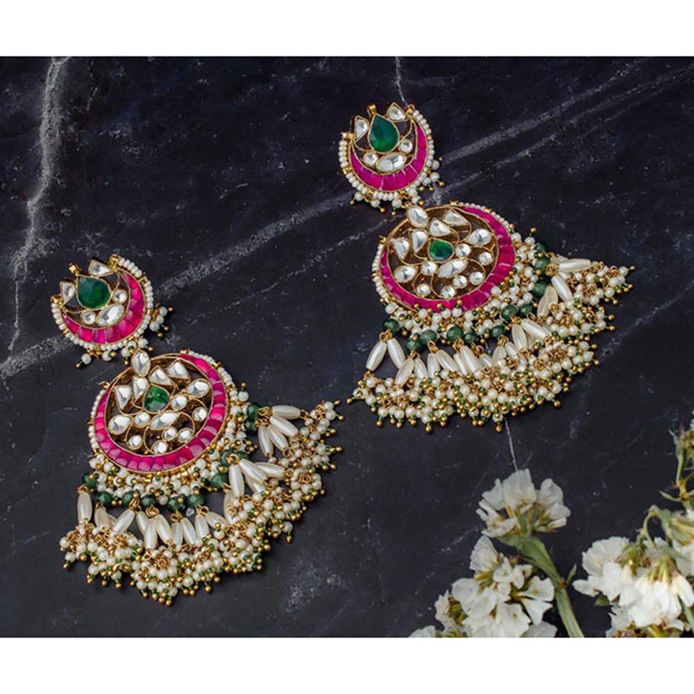 VIVINIA By Vidhi Mehra Morpankh Gold Plated Multicolored Womens Kundan Polki Earrings