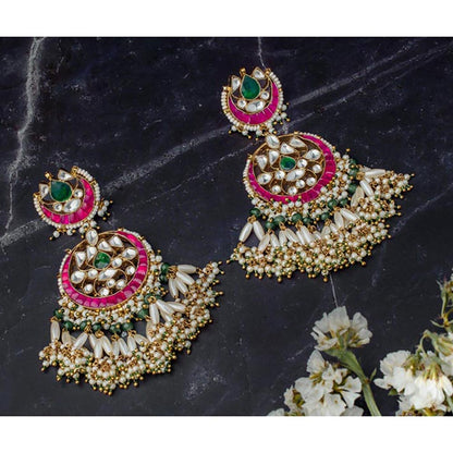 VIVINIA By Vidhi Mehra Morpankh Gold Plated Multicolored Womens Kundan Polki Earrings