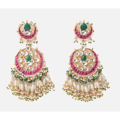 VIVINIA By Vidhi Mehra Morpankh Gold Plated Multicolored Womens Kundan Polki Earrings