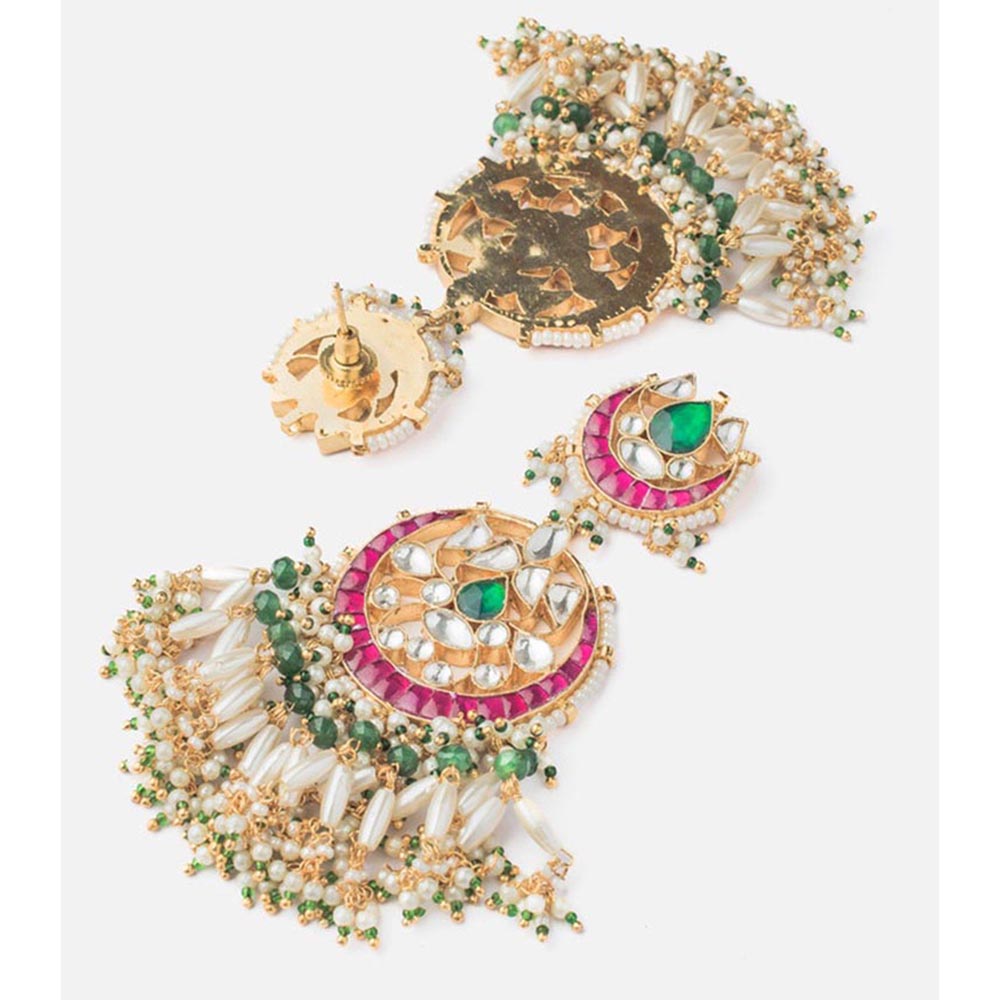 VIVINIA By Vidhi Mehra Morpankh Gold Plated Multicolored Womens Kundan Polki Earrings