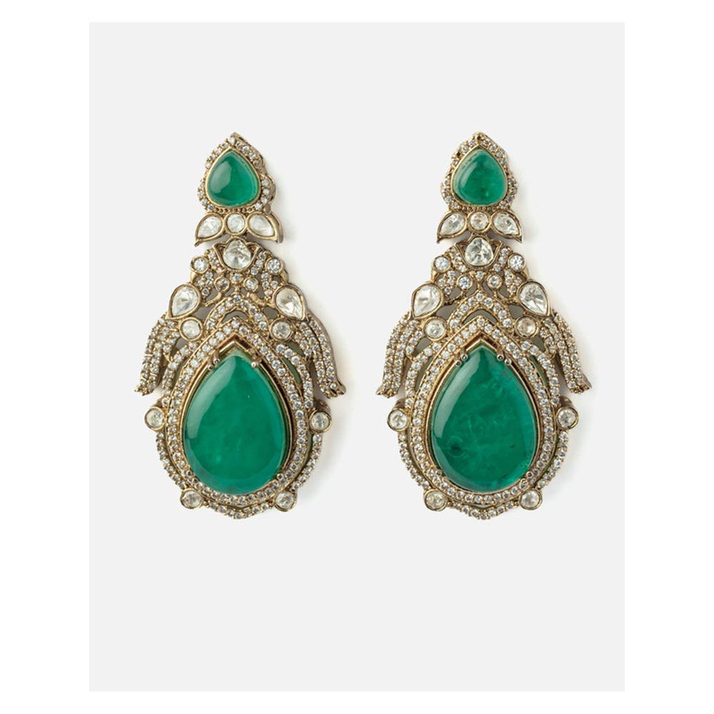 VIVINIA By Vidhi Mehra Gold Plated Green Womens Synthetic Stone Earrings
