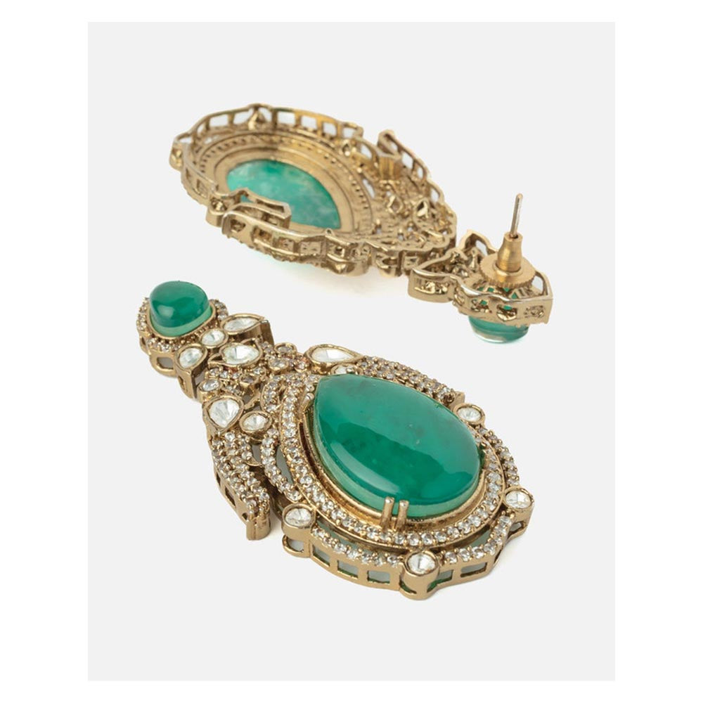 VIVINIA By Vidhi Mehra Gold Plated Green Womens Synthetic Stone Earrings