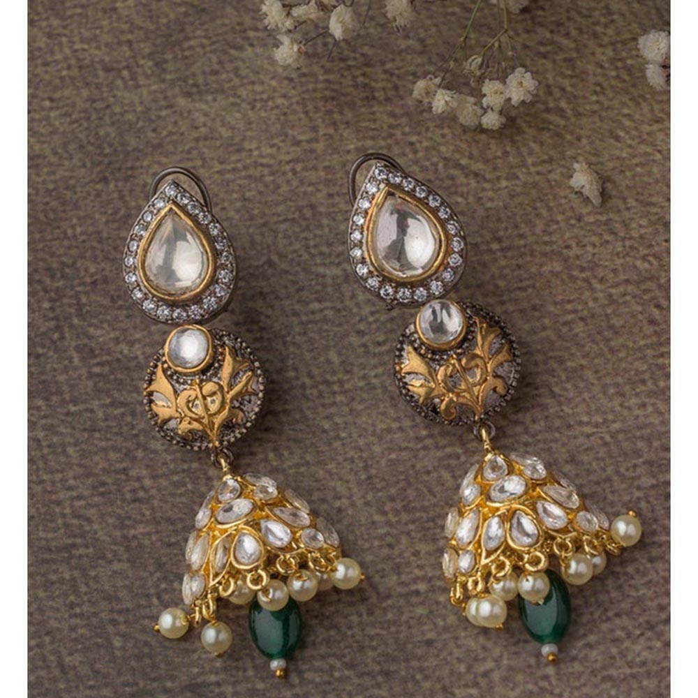 VIVINIA By Vidhi Mehra Saadgi Gold Plated Green Womens Drop Earrings
