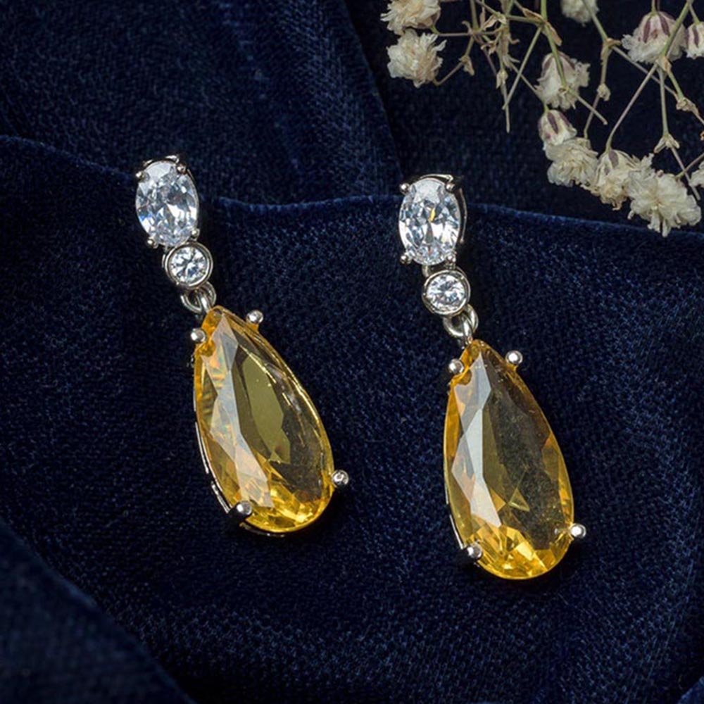 VIVINIA By Vidhi Mehra Silver Plated Yellow Womens Drop Earrings