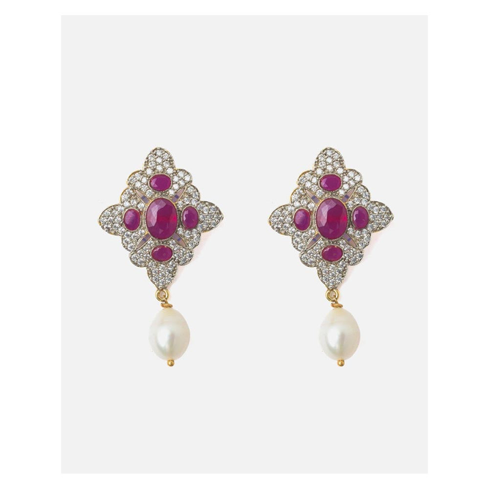VIVINIA By Vidhi Mehra Gold Plated Pink Womens Drop Earrings