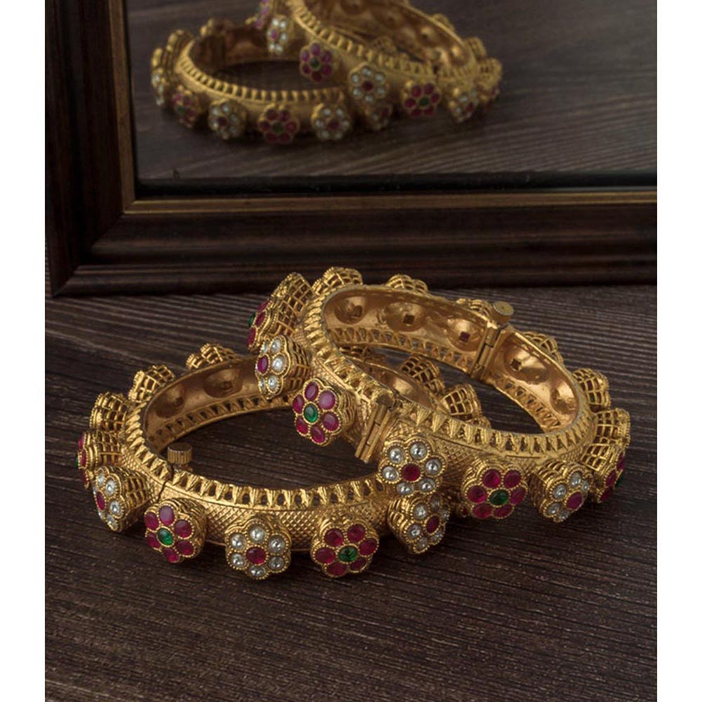 VIVINIA By Vidhi Mehra Gold Plated Red Synthetic Stone Womens Bangles