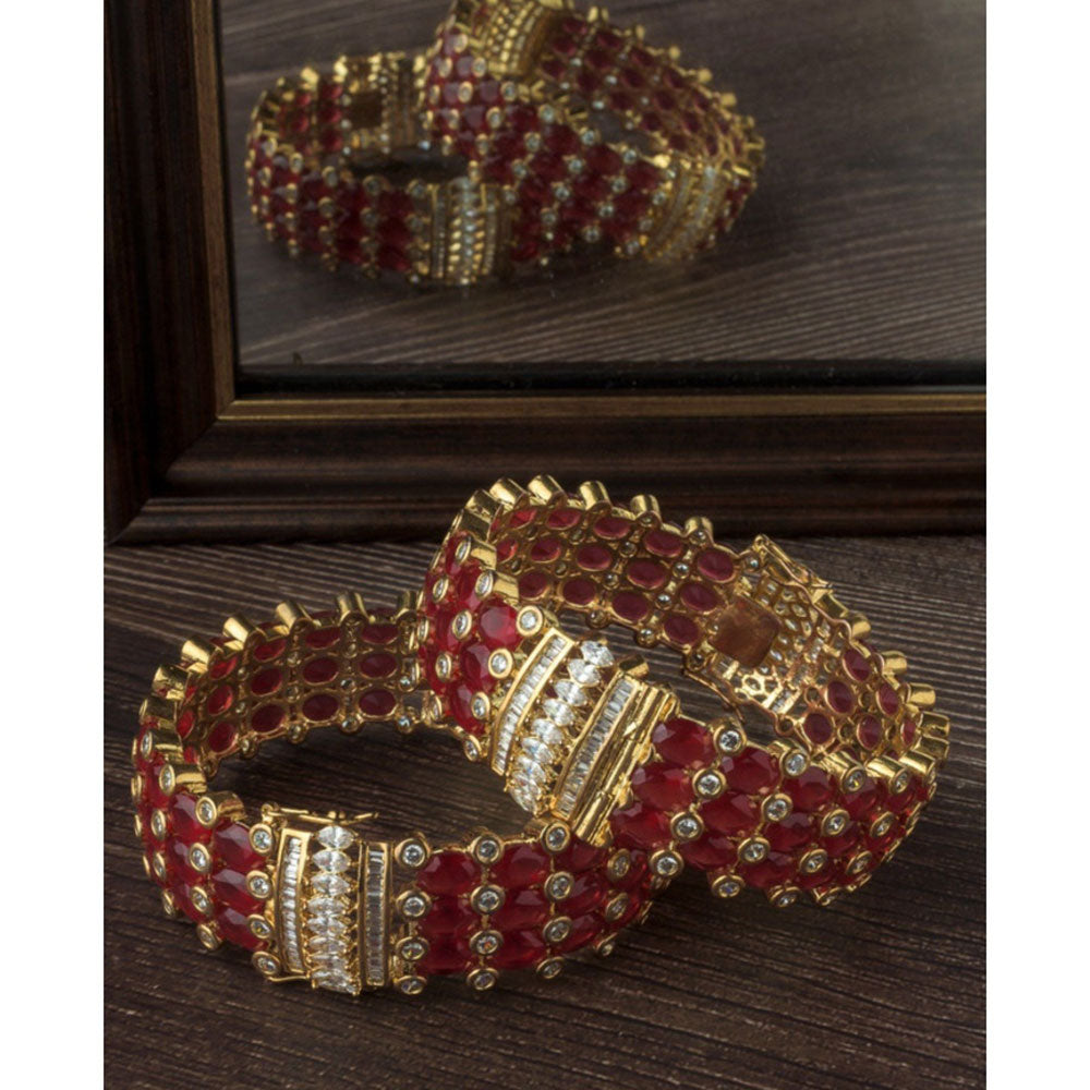 VIVINIA By Vidhi Mehra Gold Plated Red Synthetic Stone Womens Bangles