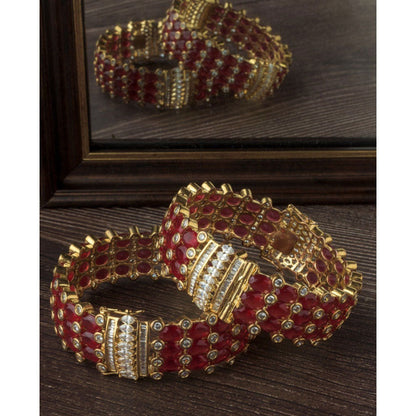 VIVINIA By Vidhi Mehra Gold Plated Red Synthetic Stone Womens Bangles