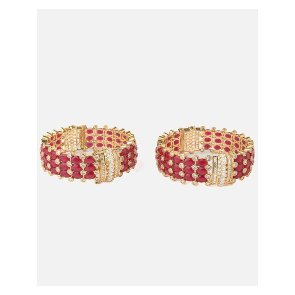 VIVINIA By Vidhi Mehra Gold Plated Red Synthetic Stone Womens Bangles