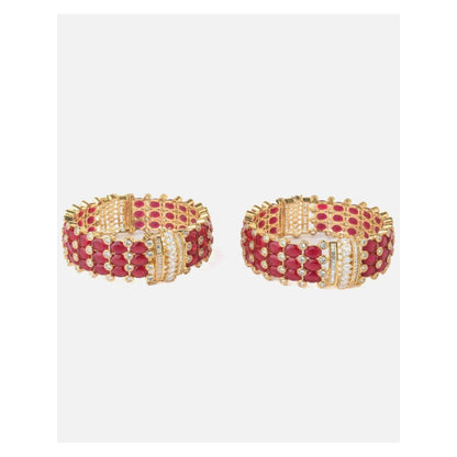 VIVINIA By Vidhi Mehra Gold Plated Red Synthetic Stone Womens Bangles