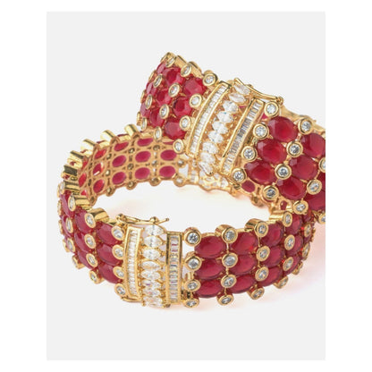 VIVINIA By Vidhi Mehra Gold Plated Red Synthetic Stone Womens Bangles
