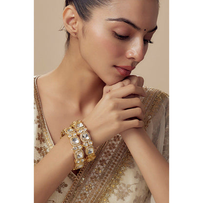 VIVINIA By Vidhi Mehra Burgundy Gold Plated Womens Kundan Polki Bangles