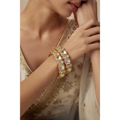 VIVINIA By Vidhi Mehra Burgundy Gold Plated Womens Kundan Polki Bangles