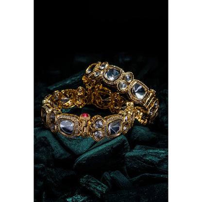 VIVINIA By Vidhi Mehra Burgundy Gold Plated Womens Kundan Polki Bangles