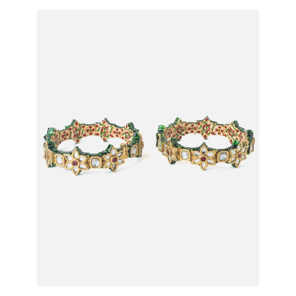 VIVINIA By Vidhi Mehra Gold Plated Red Kundan Polki Womens Bangles