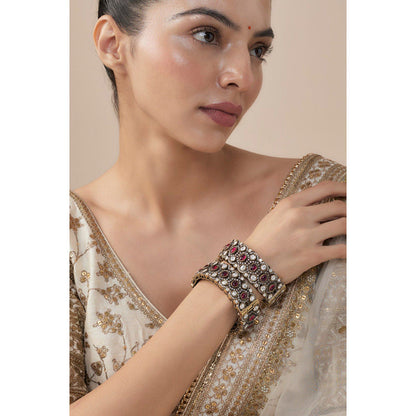 VIVINIA By Vidhi Mehra Florence Gold Plated Red Womens Kundan Polki Bangles