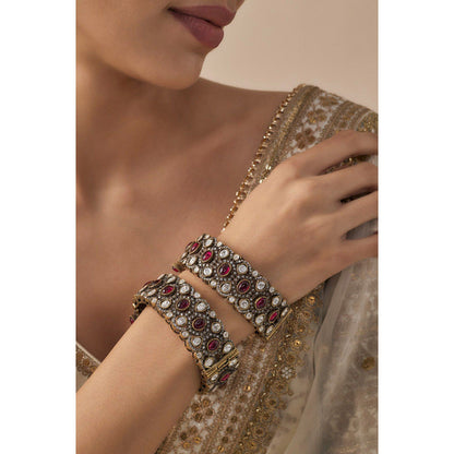 VIVINIA By Vidhi Mehra Florence Gold Plated Red Womens Kundan Polki Bangles