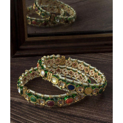 VIVINIA By Vidhi Mehra Gold Plated Multi Colored Kundan Polki Womens Bangles