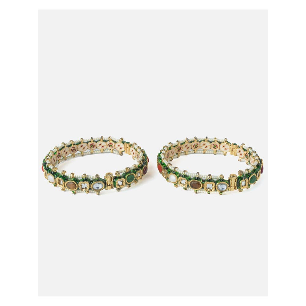 VIVINIA By Vidhi Mehra Gold Plated Multi Colored Kundan Polki Womens Bangles