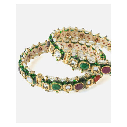 VIVINIA By Vidhi Mehra Gold Plated Multi Colored Kundan Polki Womens Bangles