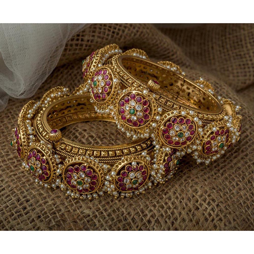 VIVINIA By Vidhi Mehra Gold Plated Pink Womens Kundan Polki Bangles