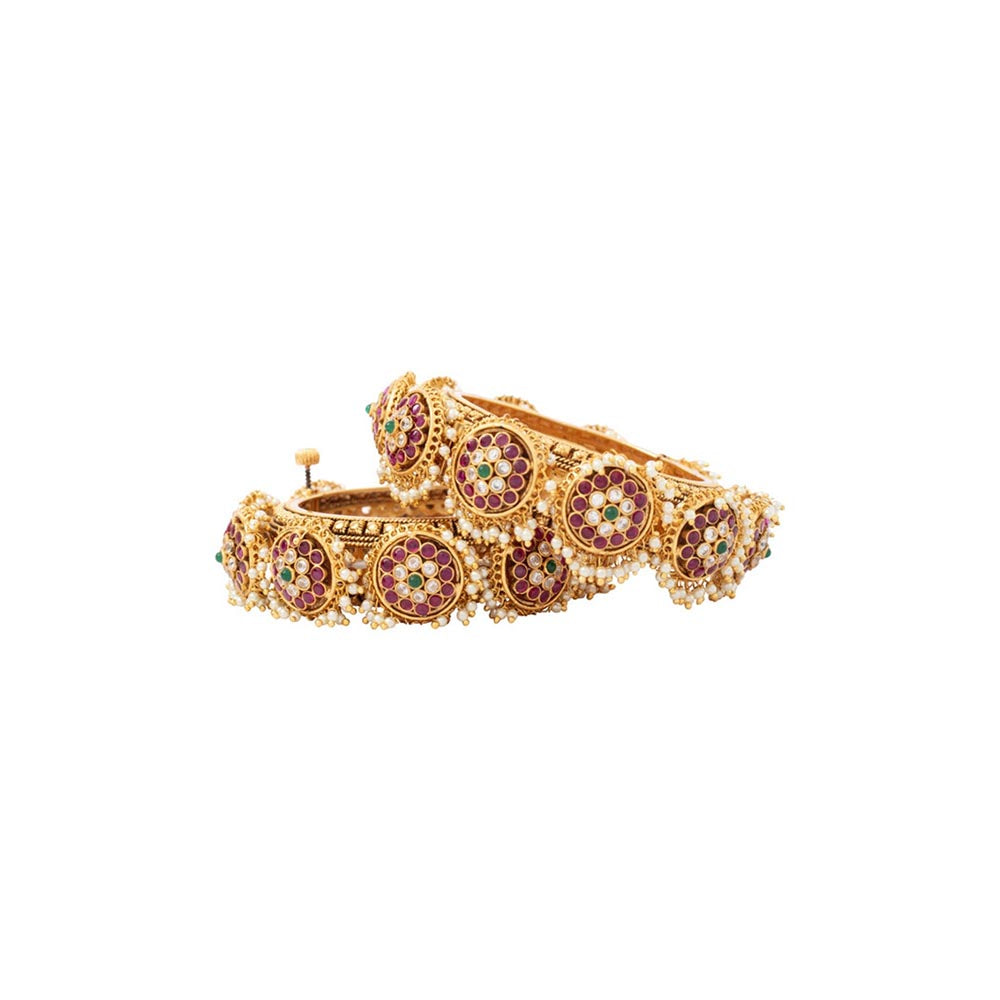 VIVINIA By Vidhi Mehra Gold Plated Pink Womens Kundan Polki Bangles