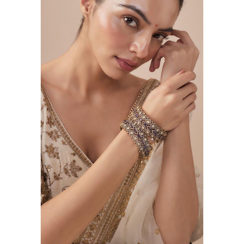 VIVINIA By Vidhi Mehra Florence Gold Plated Purple Womens Kundan Polki Bangles