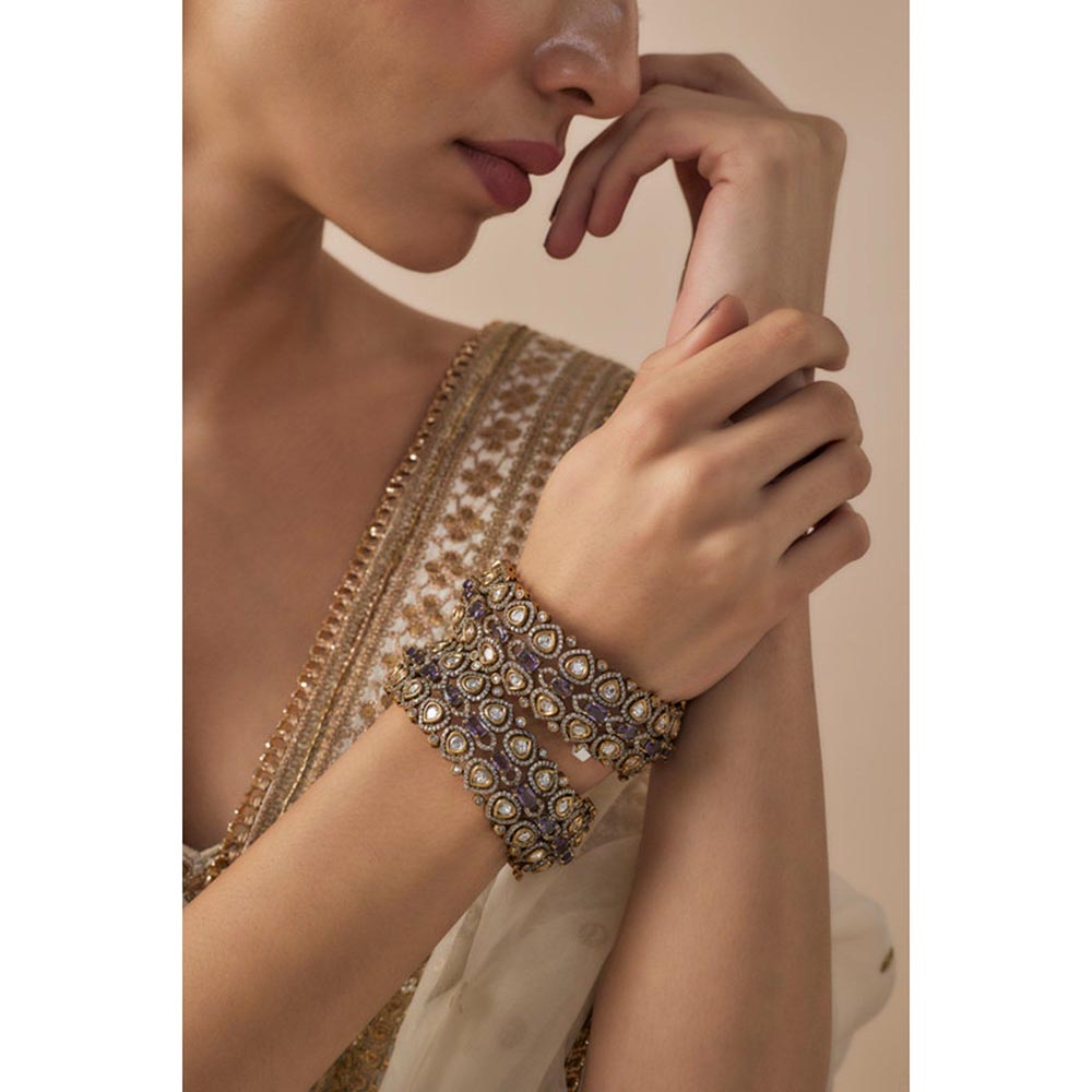 VIVINIA By Vidhi Mehra Florence Gold Plated Purple Womens Kundan Polki Bangles