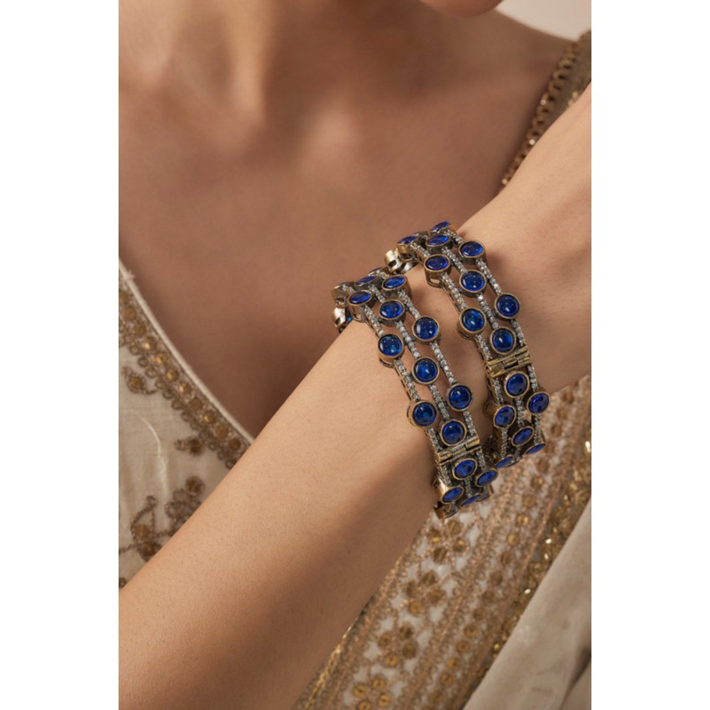 VIVINIA By Vidhi Mehra Burgundy Silver Plated Blue Womens Beaded Bangles
